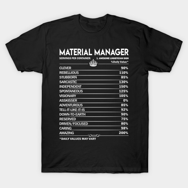 Material Manager T Shirt - Material Manager Factors Daily Gift Item Tee T-Shirt by Jolly358